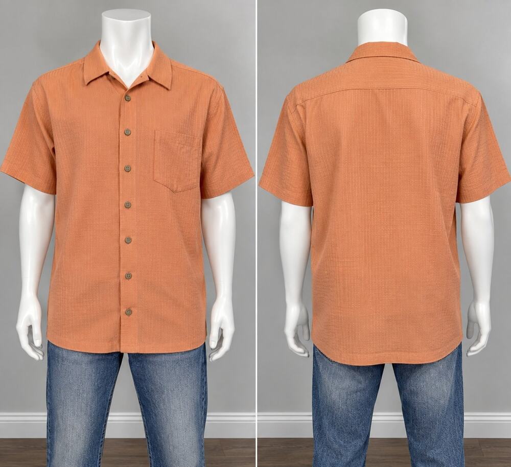 Batik Bay Button Up Shirt Men's XL Orange Short Sleeve Casual Hawaiian Tropical